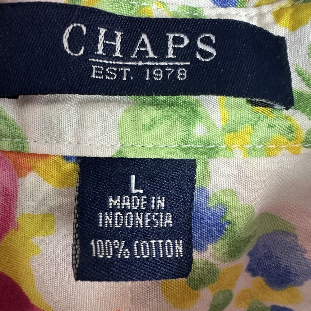 Chaps Classics 100% cotton pink Floral print 3/4 sleeve button front shirt L - Picture 2 of 8